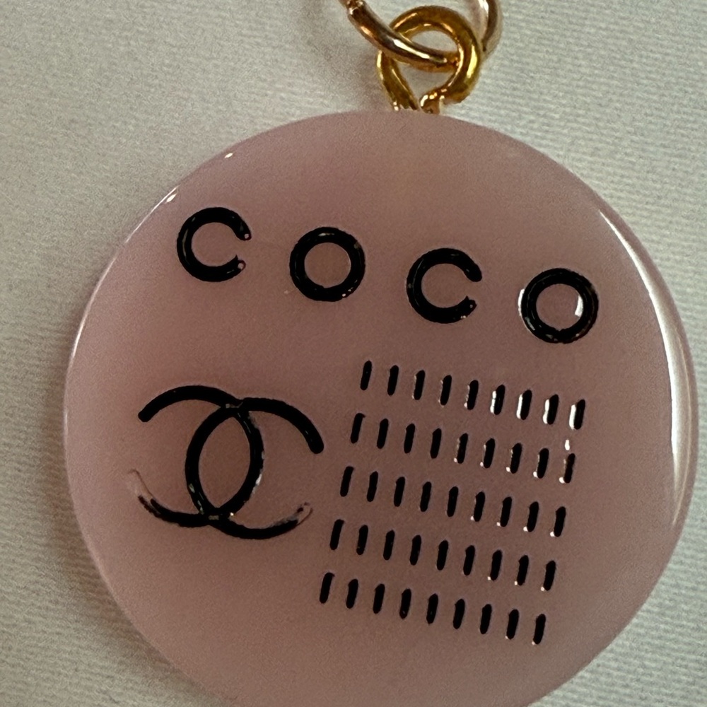 Vintage Chanel Pink COCO Logo Round Resin Charm Pendant
